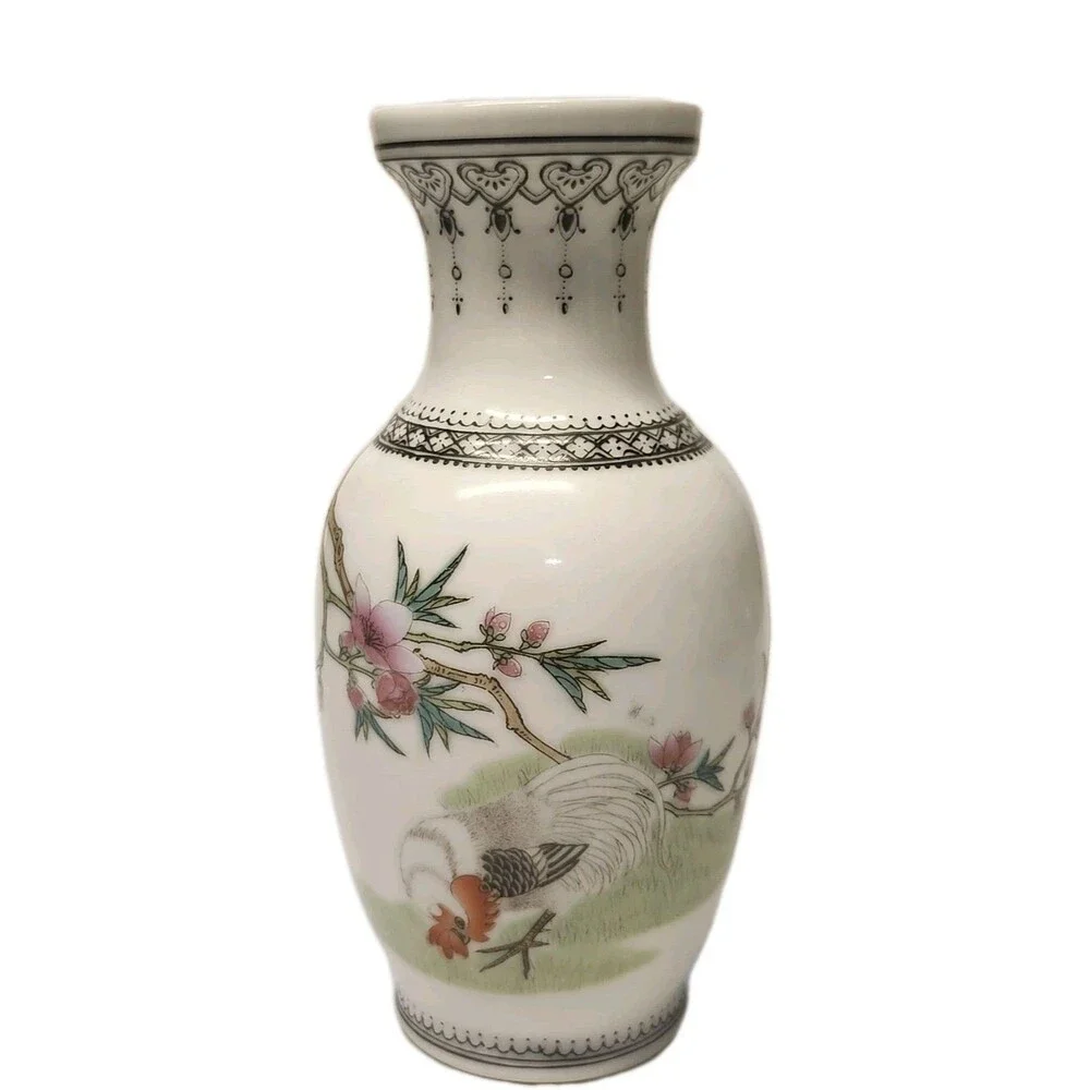 Vintage Chinese Vase Chicken Zhongguo Jingdezhen Zhi Porcelain Enamel Glaze 6